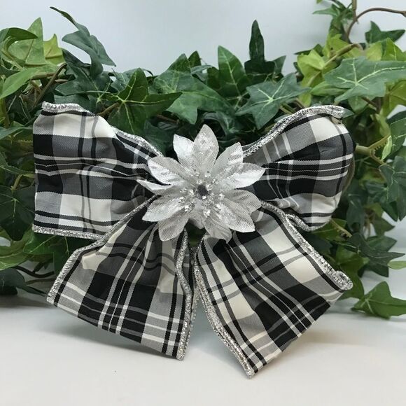 Bow Hair Barrette Watch Plaid Black White Hair Accessory main image 13